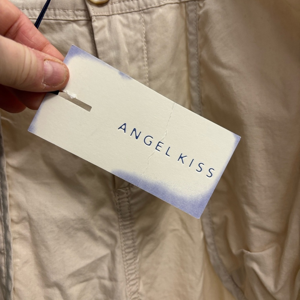 NWT Angel Kiss Tan Lightweight Cargo Pants Back Elastic Waist Wide Leg Women’s L - Picture 3 of 16